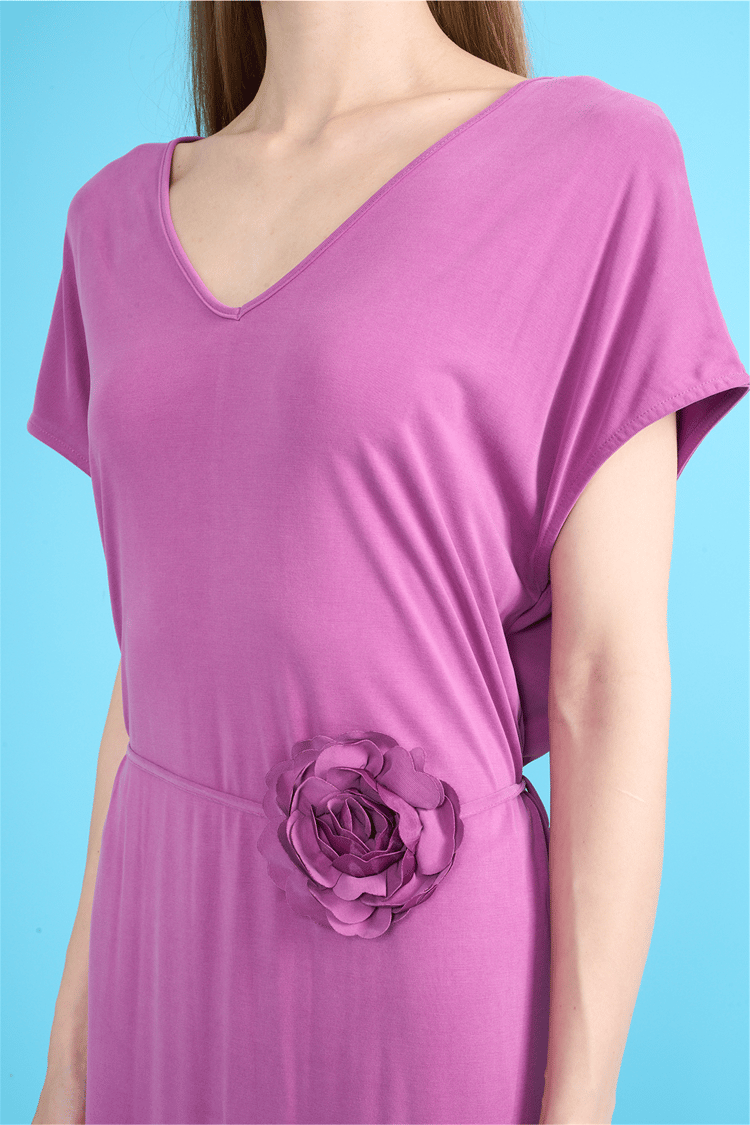 İkoll 1004710 939 Violet Gul Kemerli Modal Elbise
