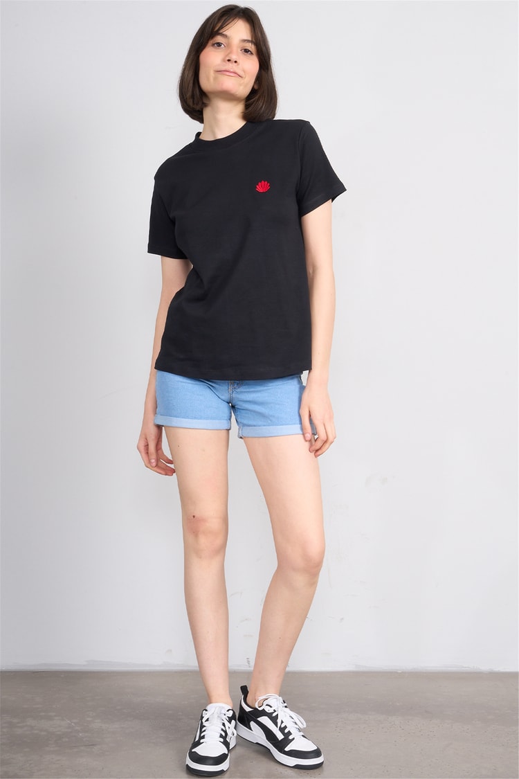 İkoll 1004963 002 Siyah İstiridye Nakıslı T-Shirt