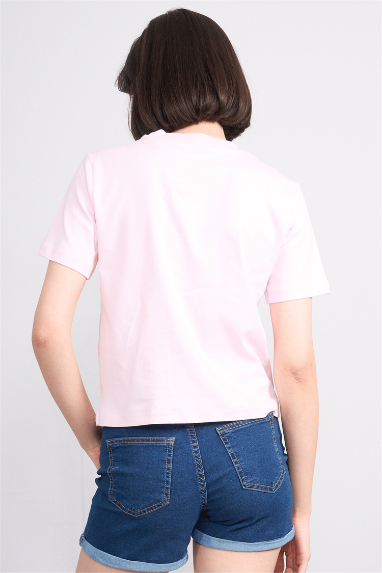 İkoll 1005114 025 Pembe Kalp Taşlı T-Shirt
