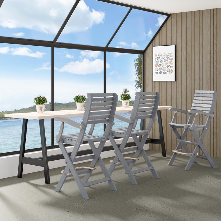 İnterbuild Casıno Bar Katlanabilir Ahşap Koltuk (2'li Paket) Alaca Gri - 676382