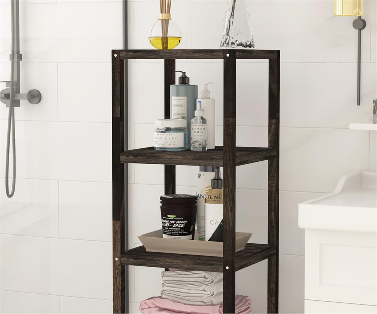 İnterbuild Masif Akasya Ahşap 5 Katlı Raf Çok Amaçlı Masıf Raf (Espresso) - 673398