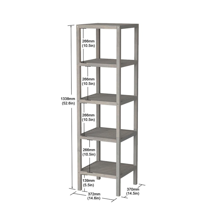 İnterbuild Masif Akasya Ahşap 5 Katlı Raf Çok Amaçlı Masıf Raf (Alaca Gri) - 673404