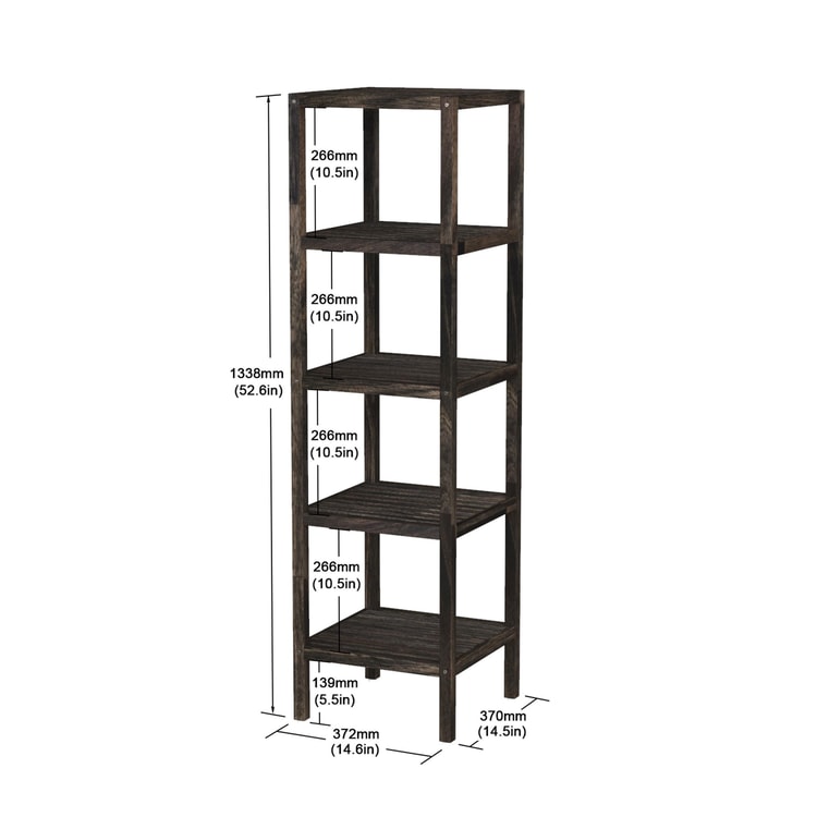 İnterbuild Masif Akasya Ahşap 5 Katlı Raf Çok Amaçlı Masıf Raf (Espresso) - 673398