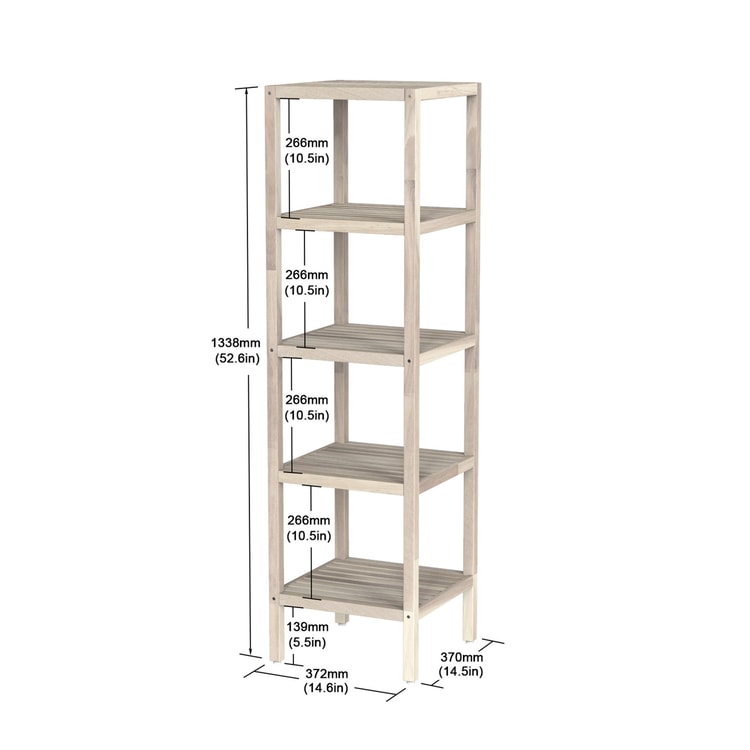 İnterbuild Masif Akasya Ahşap 5 Katlı Raf Çok Amaçlı Masıf Raf (Organik Beyaz ) - 673381