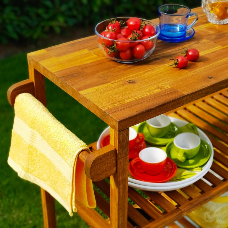 İnterbuild Masif Akasya Ahşap Holger Servis Arabası (799x349x850 mm) Altın Tik  - 674760