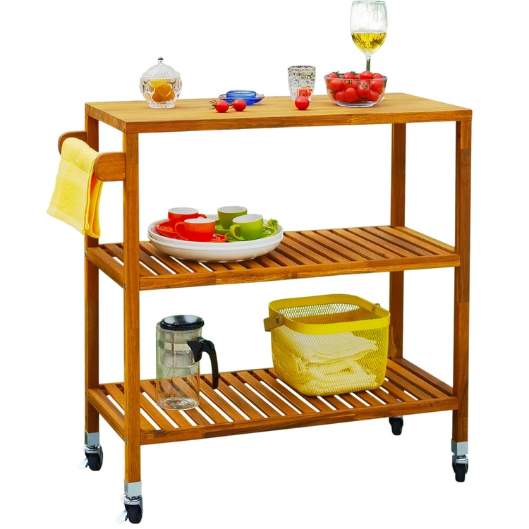 İnterbuild Masif Akasya Ahşap Holger Servis Arabası (799x349x850 mm) Altın Tik  - 674760