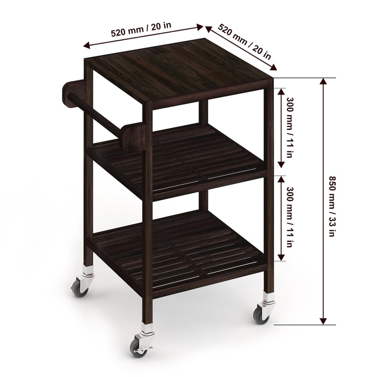 İnterbuild Masif Akasya Ahşap Holger Servis Arabası (520x520x850 mm) Espresso - 674814