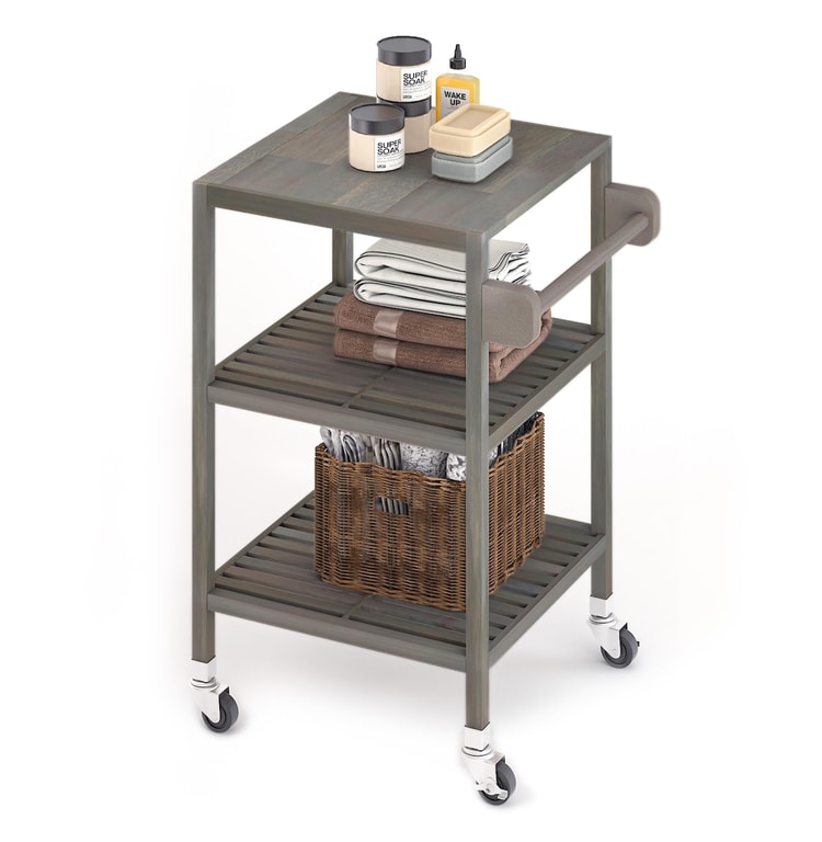 İnterbuild Masif Akasya Ahşap Holger Servis Arabası (520x520x850 mm) Alaca Gri - 674821