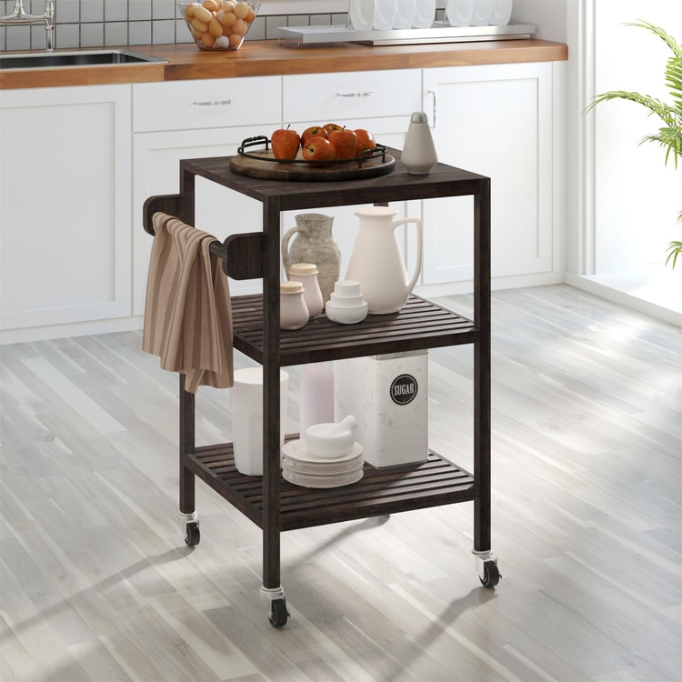 İnterbuild Masif Akasya Ahşap Holger Servis Arabası (520x520x850 mm) Espresso - 674814