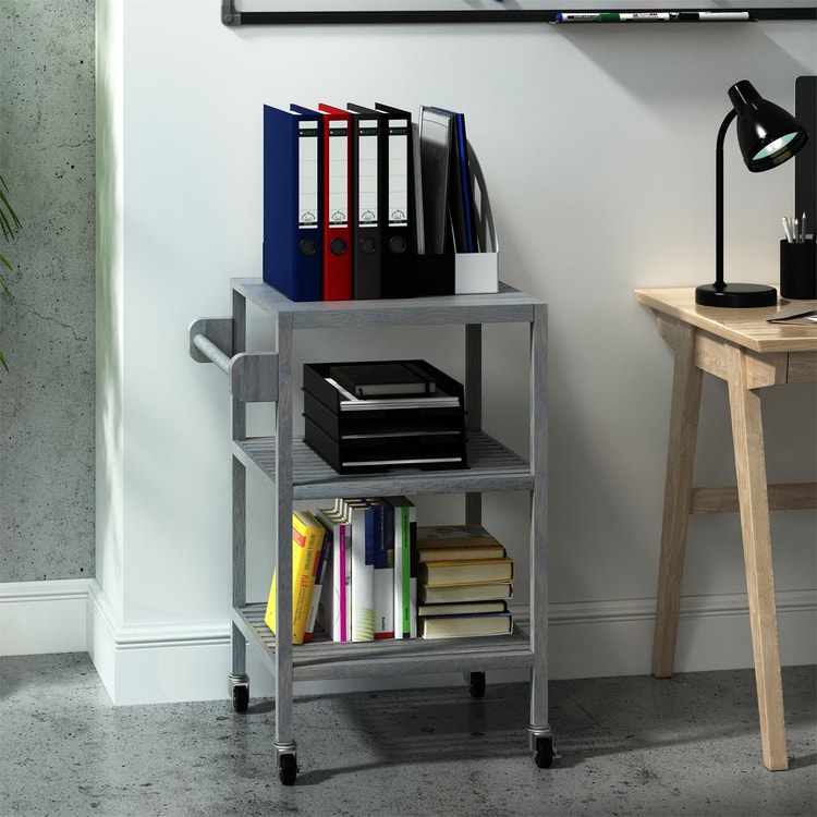 İnterbuild Masif Akasya Ahşap Holger Servis Arabası (520x520x850 mm) Alaca Gri - 674821