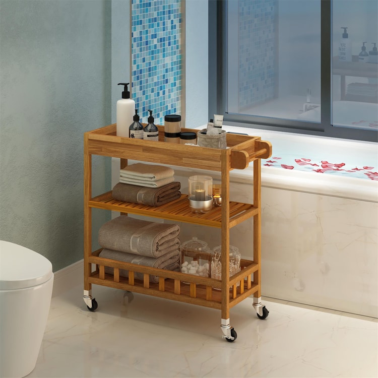 İnterbuild Masif Akasya Ahşap Holger Tepsili Servis Arabası (799x349x850 mm) Altın Tik - 675026