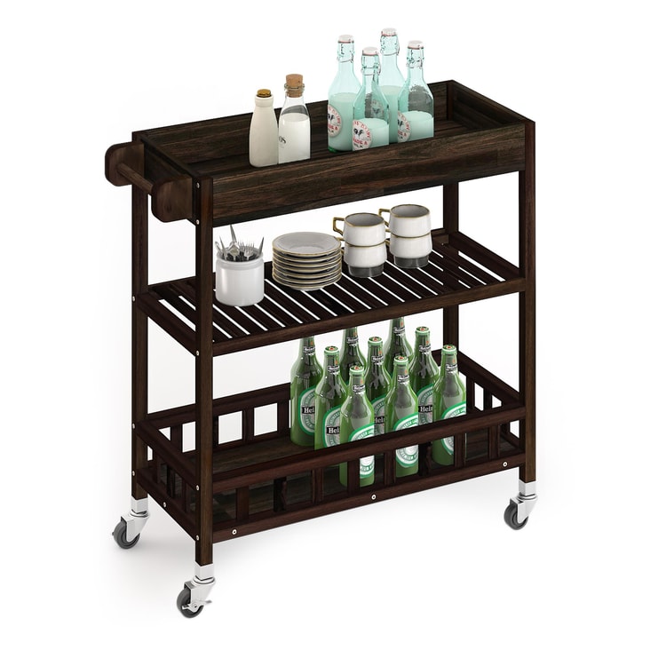 İnterbuild Masif Akasya Ahşap Holger Tepsili Servis Arabası (799x349x850 mm) Espresso - 675033