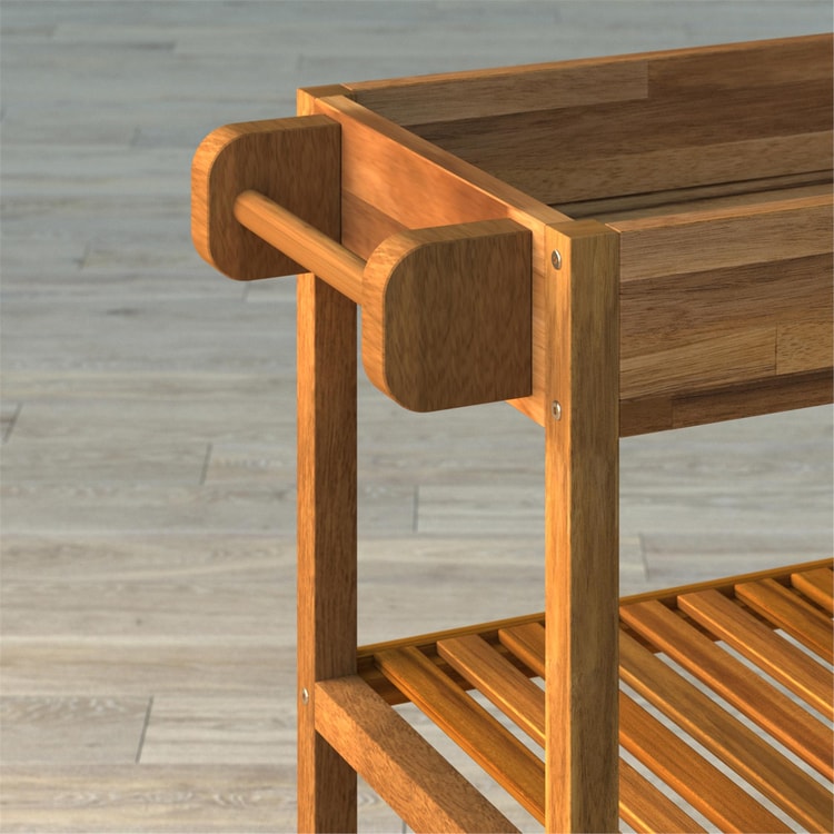 İnterbuild Masif Akasya Ahşap Holger Tepsili Servis Arabası (799x349x850 mm) Altın Tik - 675026