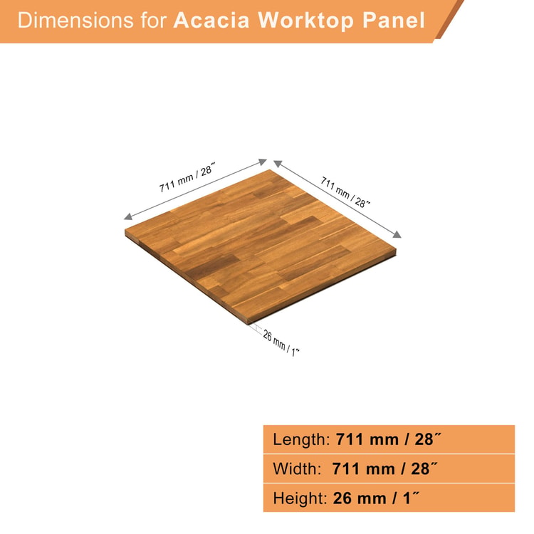 İnterbuild Masif Akasya Ahşap Tezgah Panel Fj Düz Kenar 711x711x26 mm (3'lü Paket) Altın Tik - 676832