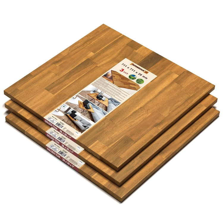 İnterbuild Masif Akasya Ahşap Tezgah Panel Fj Düz Kenar 711x711x26 mm (3'lü Paket) Altın Tik - 676832