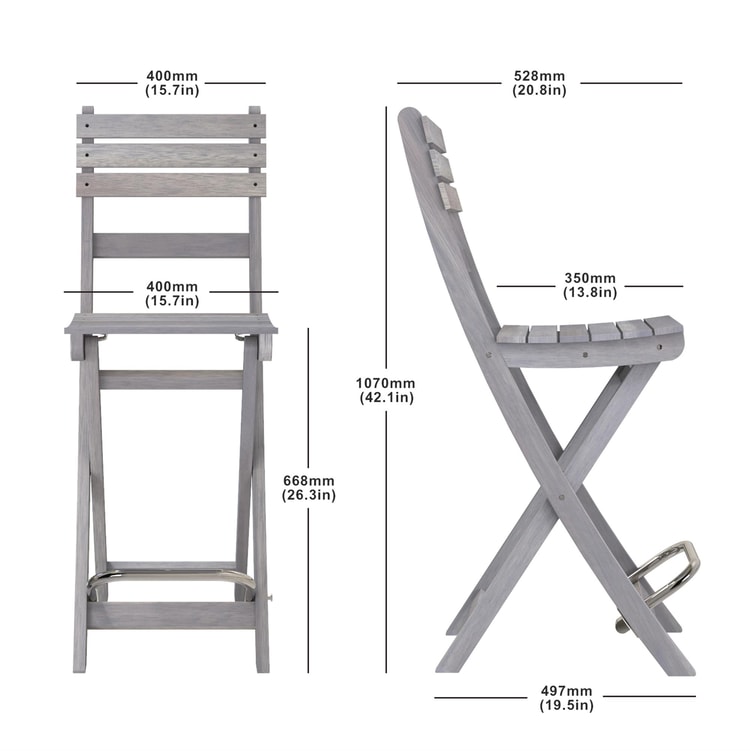 İnterbuild Sofia Katlanabilir Bahçe Bar Sandalyesi (2'li Paket) Alaca Gri Renk - 673862