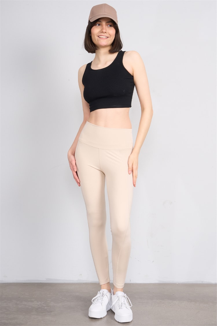 Jeneric Y26 21206 Bej Kadın Log Dikişlı Tayt S-Xl