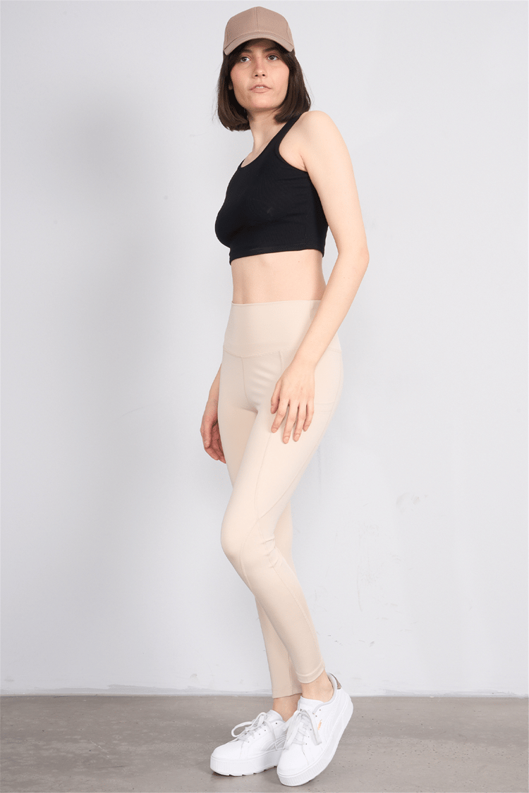 Jeneric Y26 21206 Bej Kadın Log Dikişlı Tayt S-Xl