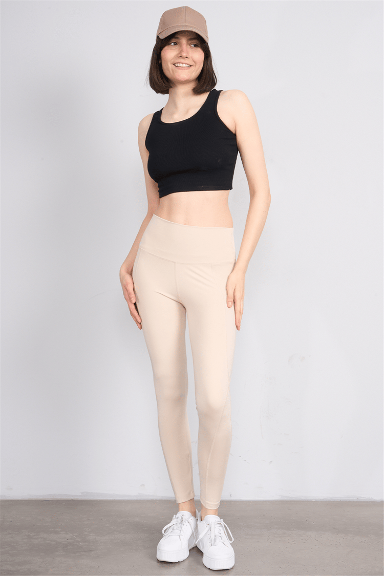 Jeneric Y26 Bej Kadın Log Dikişli Tayt S-Xl