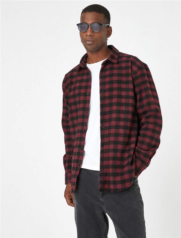 Koton 3Wam60006Hw Kırmızı Ekose 4C0 Erkek Akrılık Woven Tops Gömlek