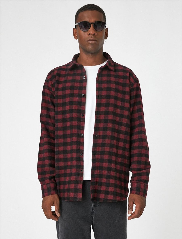 Koton 3Wam60006Hw Kırmızı Ekose 4C0 Erkek Akrılık Woven Tops Gömlek