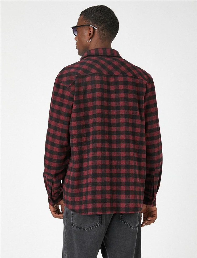 Koton 3Wam60006Hw Kırmızı Ekose 4C0 Erkek Akrılık Woven Tops Gömlek