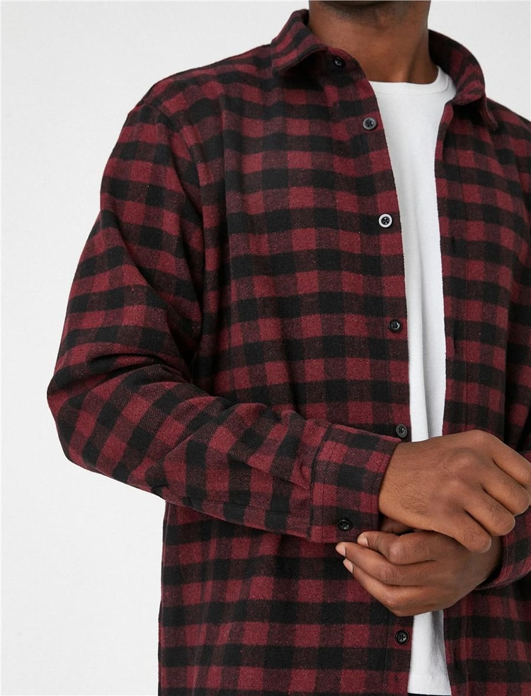 Koton 3Wam60006Hw Kırmızı Ekose 4C0 Erkek Akrılık Woven Tops Gömlek