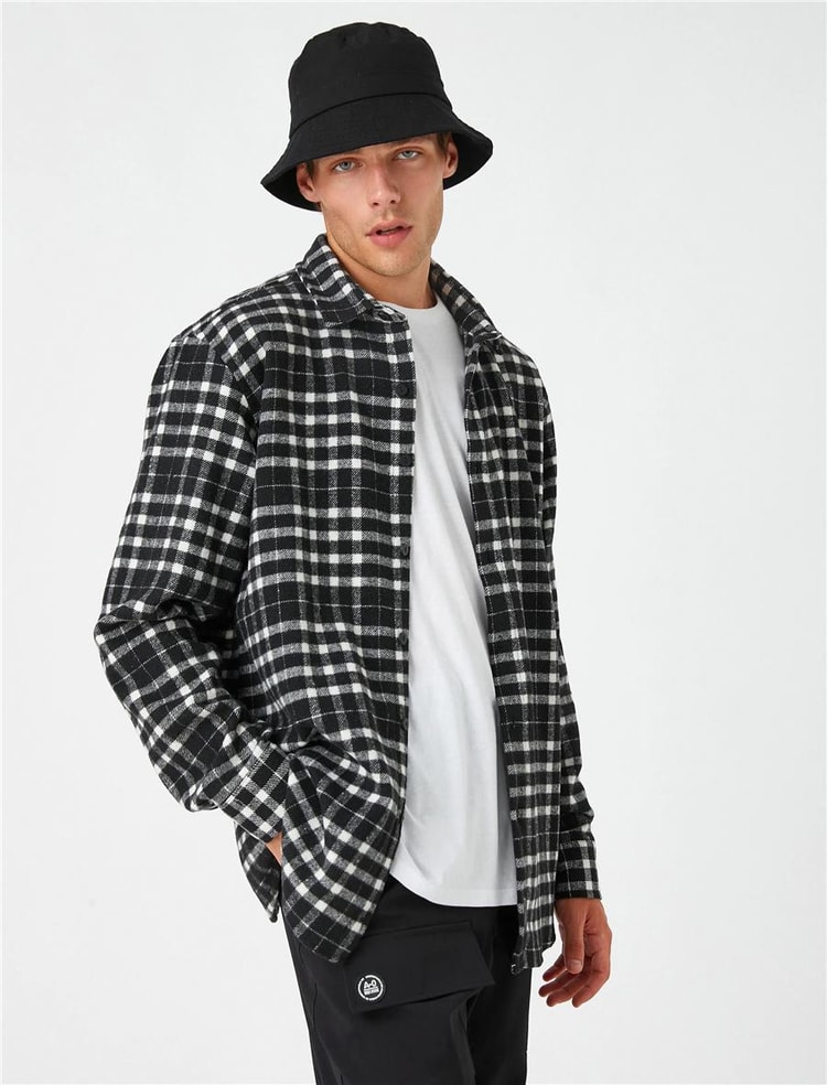 Koton 3Wam60007Hw Siyah Ekose 9C9 Erkek Woven Tops