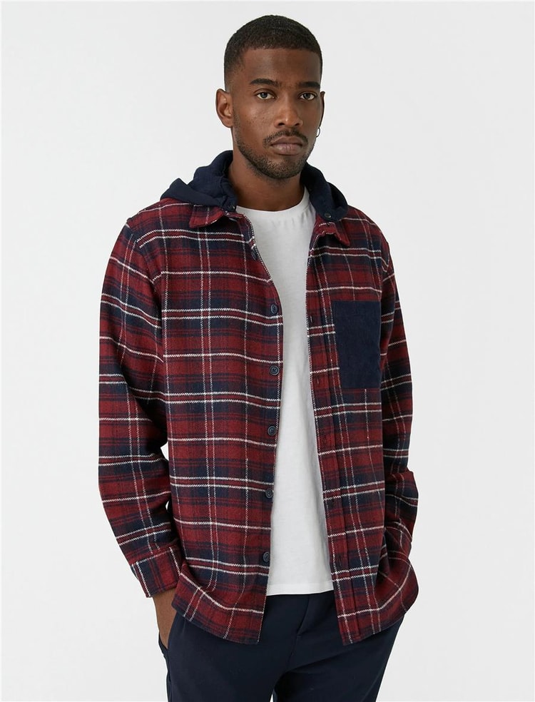 Koton  3Wam60127Hw Kırmızı Ekose 4C0 Erkek Woven Tops Gömlek