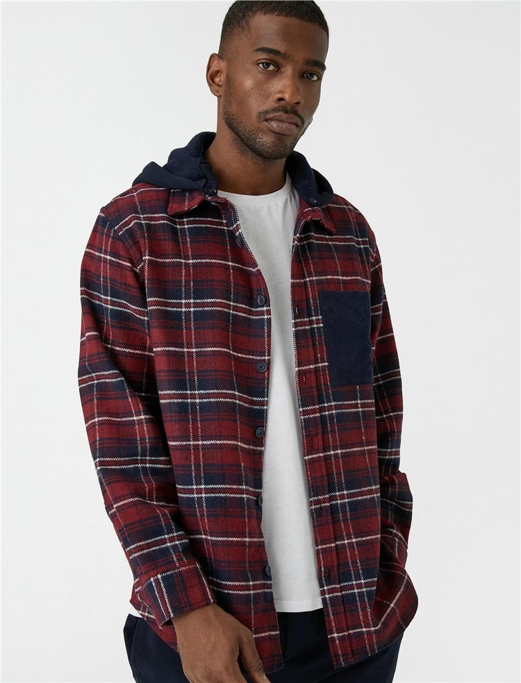 Koton  3Wam60127Hw Kırmızı Ekose 4C0 Erkek Woven Tops Gömlek