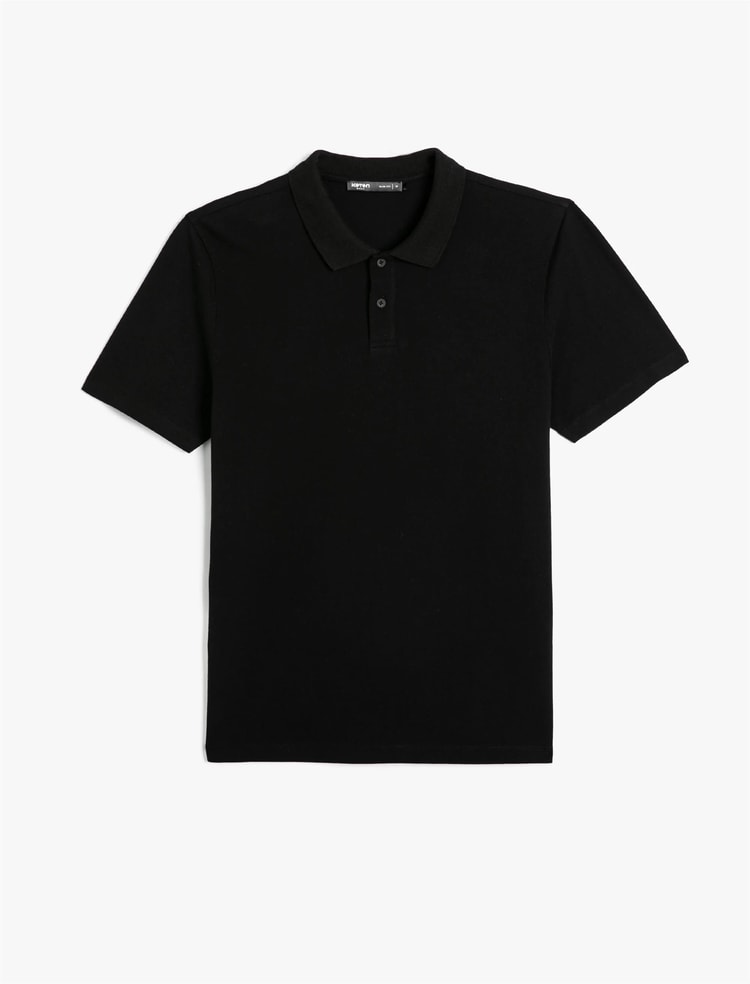 Koton 4Sam10113Mk 999 Siyah Erkek Pamuk Jersey Kısa Kollu Basic Polo T-Shirt