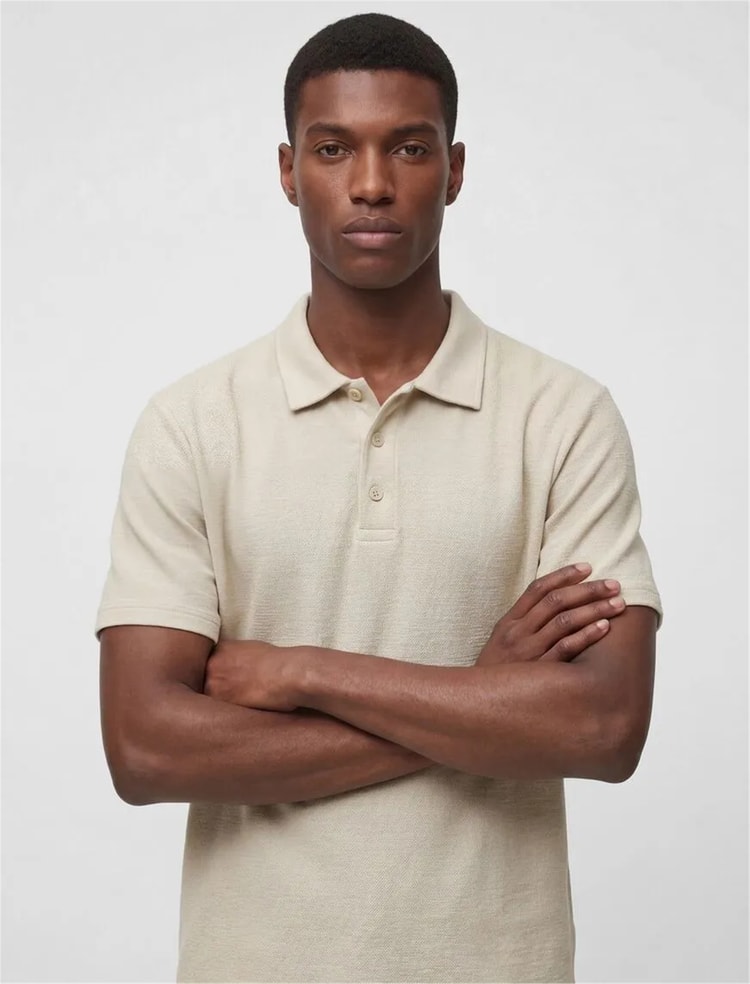 Koton 6Sam10006Mk 057 Bej Erkek Jersey Kısa Kollu Polo T-Shırt