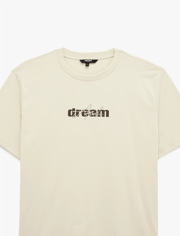 Koton 6Sam10008Mk 050 Bej Erkek Jersey Kısa Kollu T-Shırt