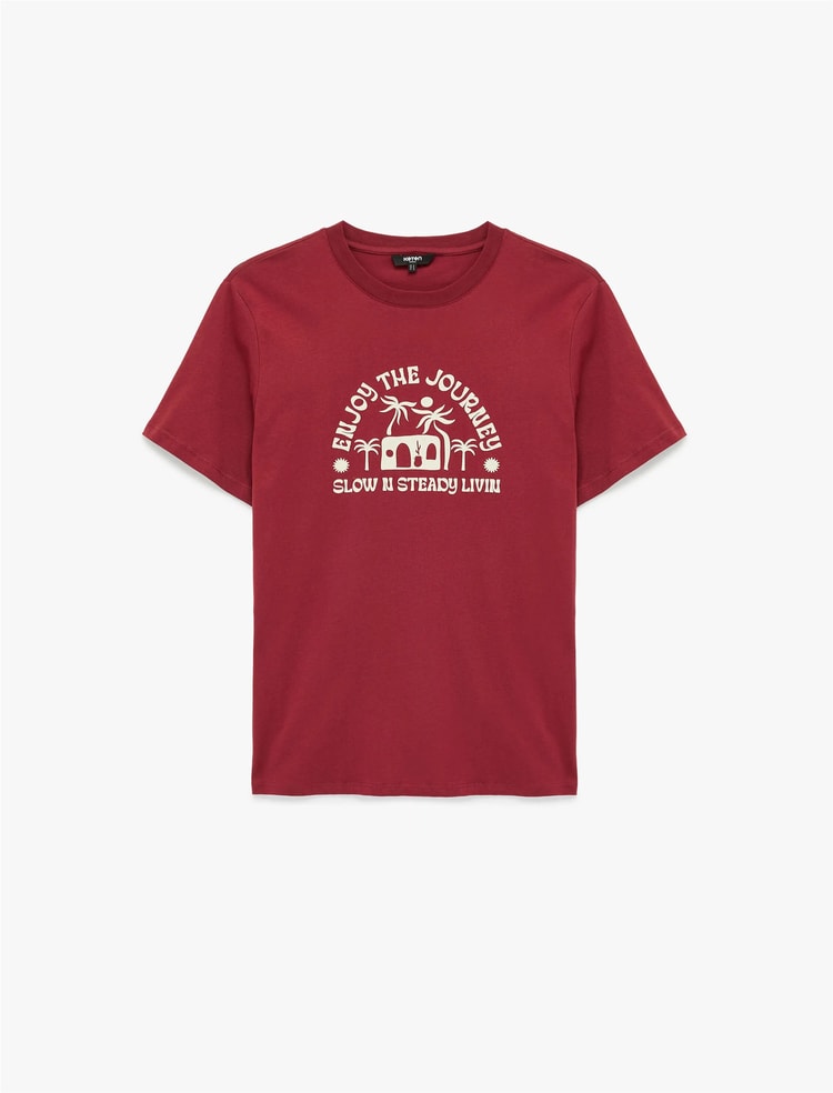 Koton 6Sam10012Mk 461 Bordo Erkek Jersey Kısa Kollu T-Shırt