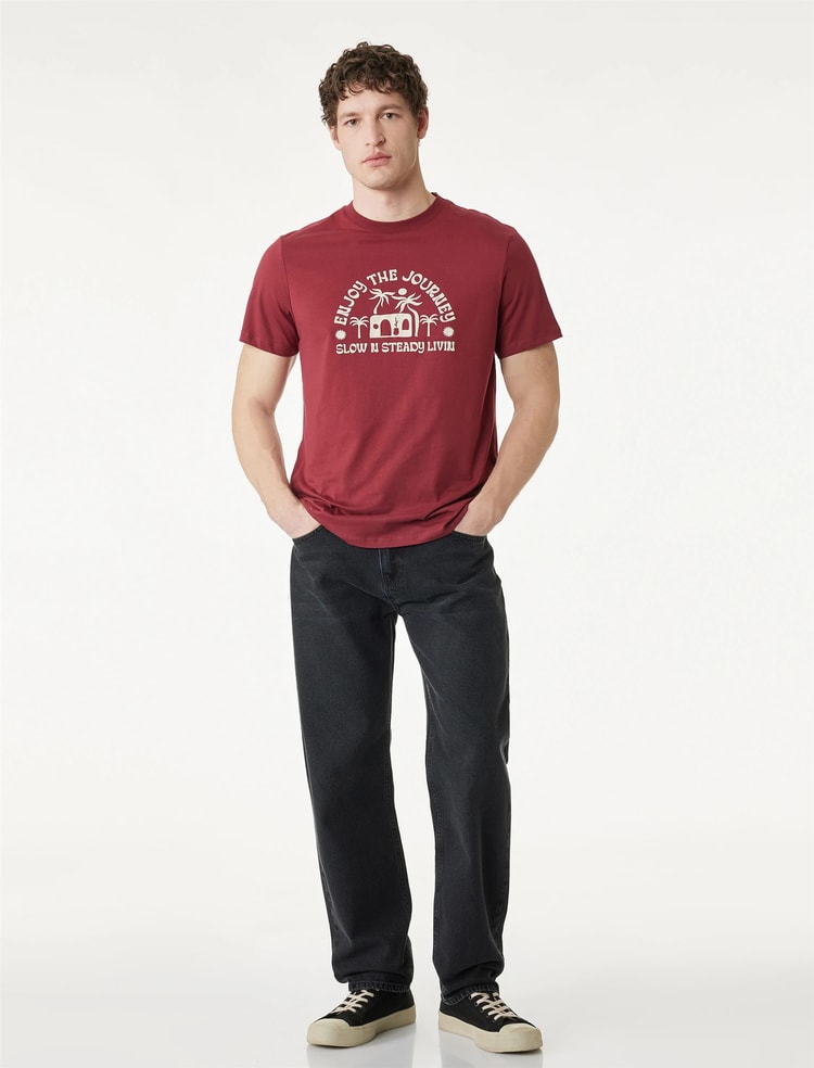 Koton 6Sam10012Mk 461 Bordo Erkek Jersey Kısa Kollu T-Shırt