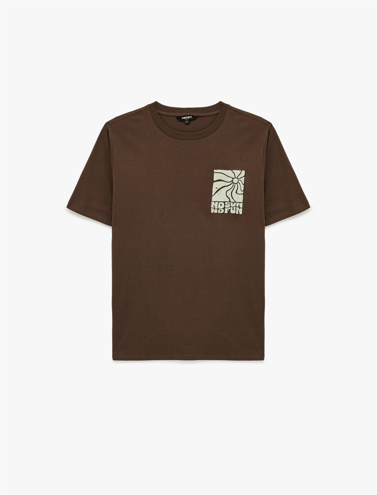 Koton 6Sam10016Mk 545 Kahverengı Erkek Jersey Kısa Kollu T-Shırt