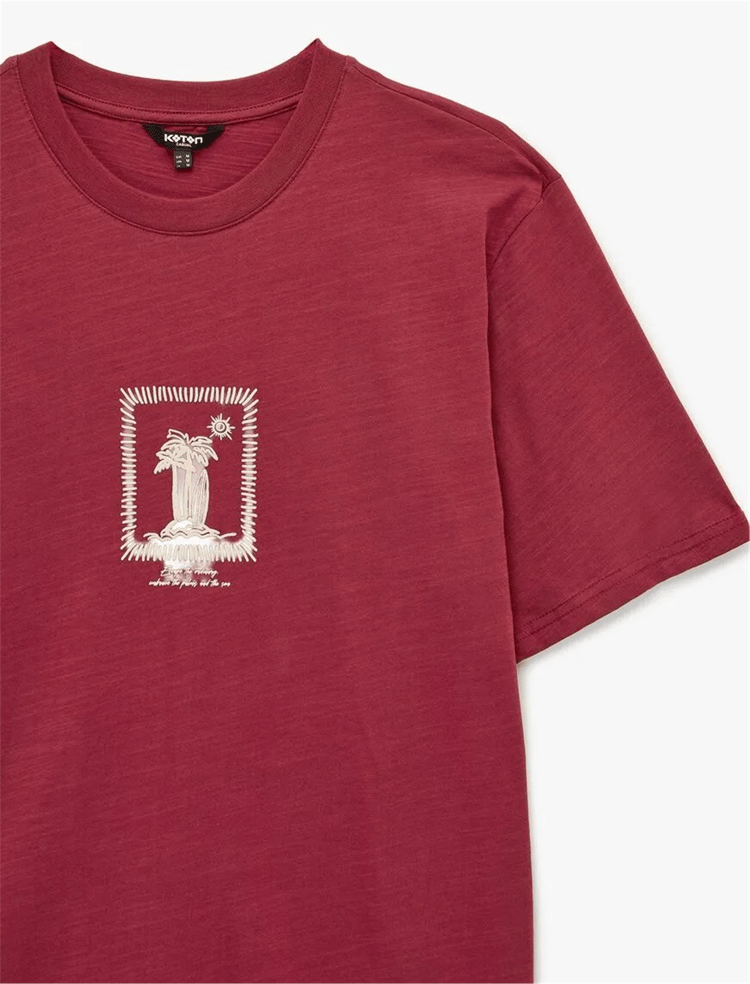 Koton 6SAM10020MK 457 Bordo Erkek Jersey Kısa Kollu T-Shırt