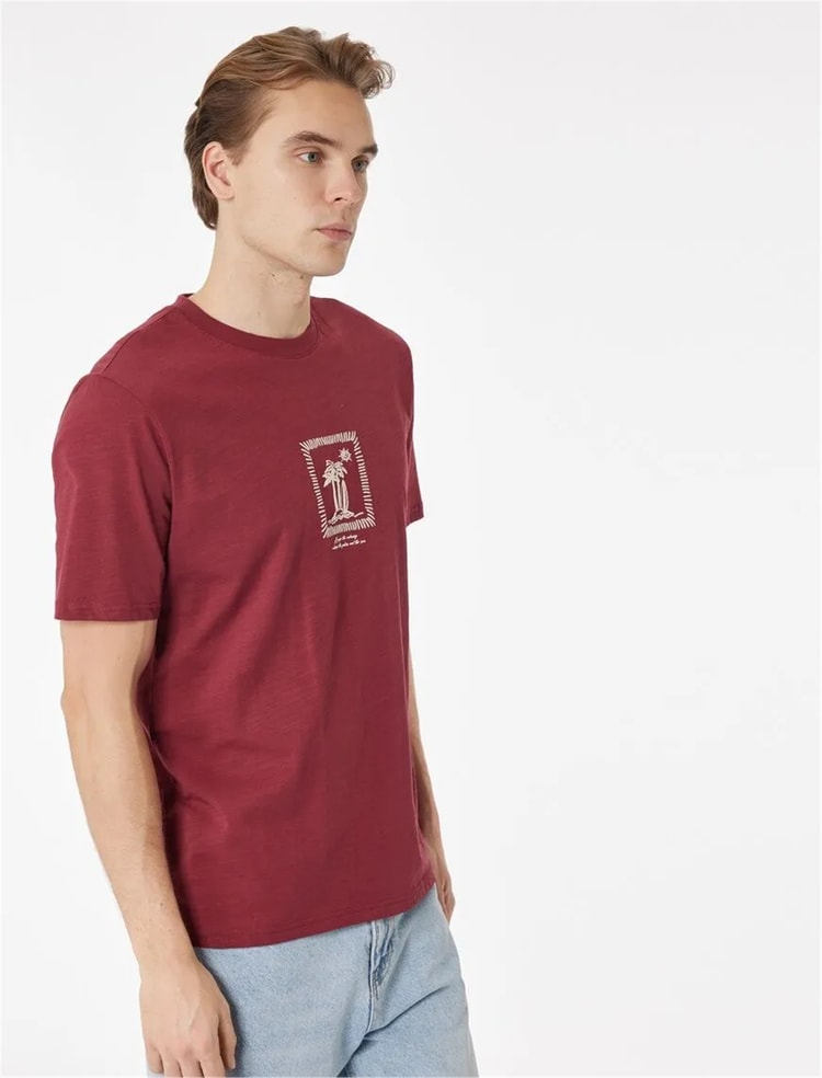 Koton 6SAM10020MK 457 Bordo Erkek Jersey Kısa Kollu T-Shırt