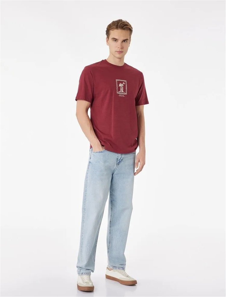 Koton 6SAM10020MK 457 Bordo Erkek Jersey Kısa Kollu T-Shırt