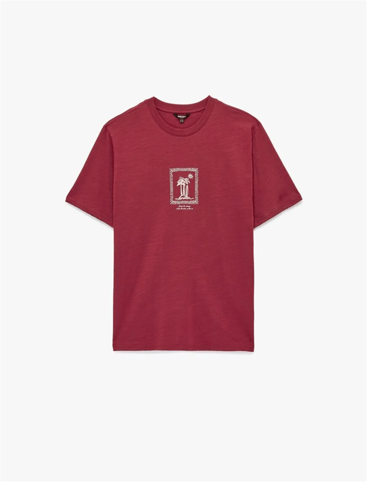 Koton 6SAM10020MK 457 Bordo Erkek Jersey Kısa Kollu T-Shırt
