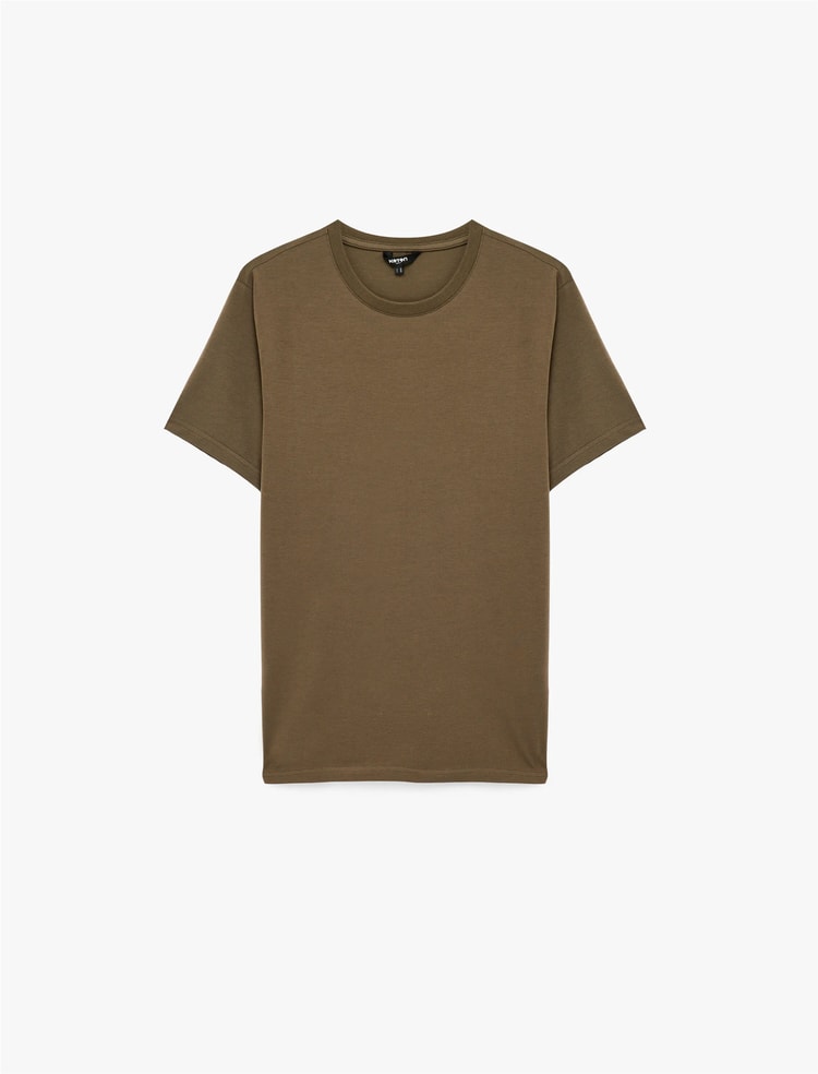 Koton 6Sam10034Mk 532 Kahverengı Erkek Jersey Kısa Kollu Basıc T-Shırt
