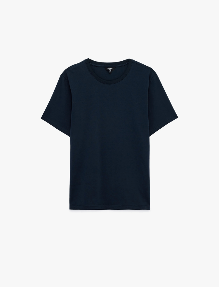 Koton 6Sam10034Mk 716 Lacıvert Erkek Jersey Kısa Kollu Basıc T-Shırt