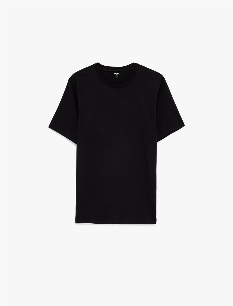 Koton 6Sam10034Mk 999 Sıyah Erkek Jersey Kısa Kollu Basıc T-Shırt