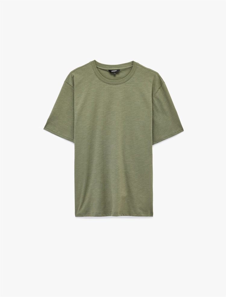 Koton 6Sam10037Mk 786 Yesıl Erkek Jersey Kısa Kollu Basıc T-Shırt