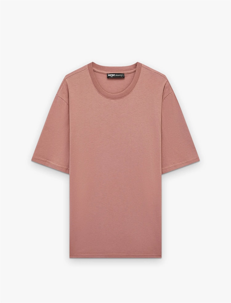 Koton 6Sam10332Mk 295 Pembe Erkek Jersey Kısa Kollu Basıc T-Shırt