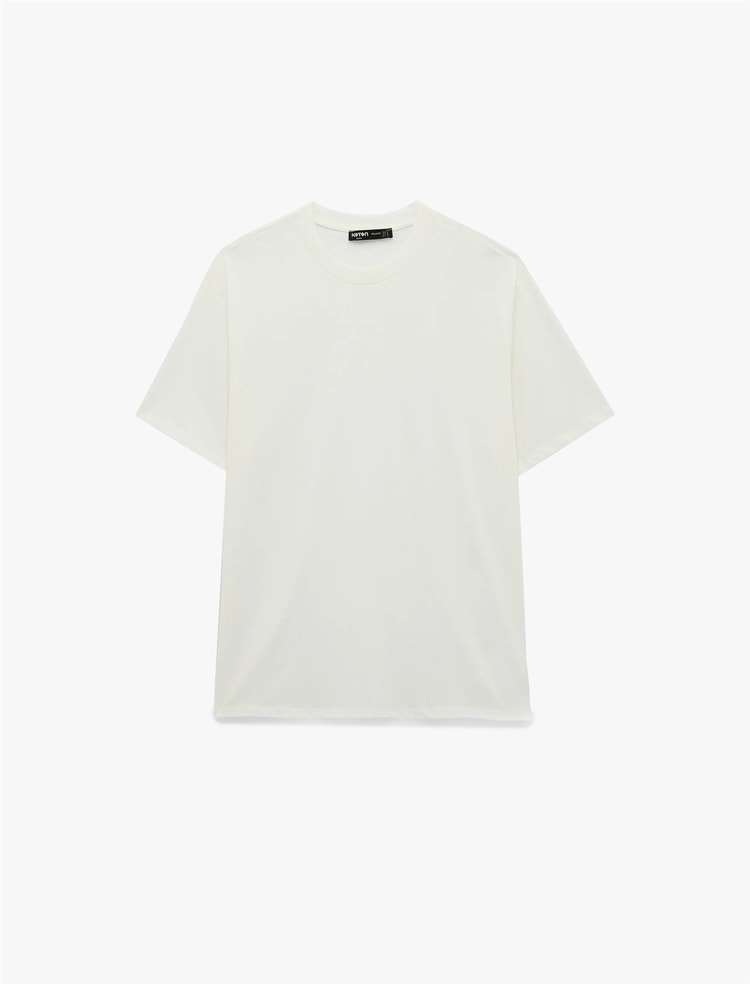 Koton 6Sam10511Mk 010 Ekru Erkek Jersey Kısa Kollu Basıc T-Shırt
