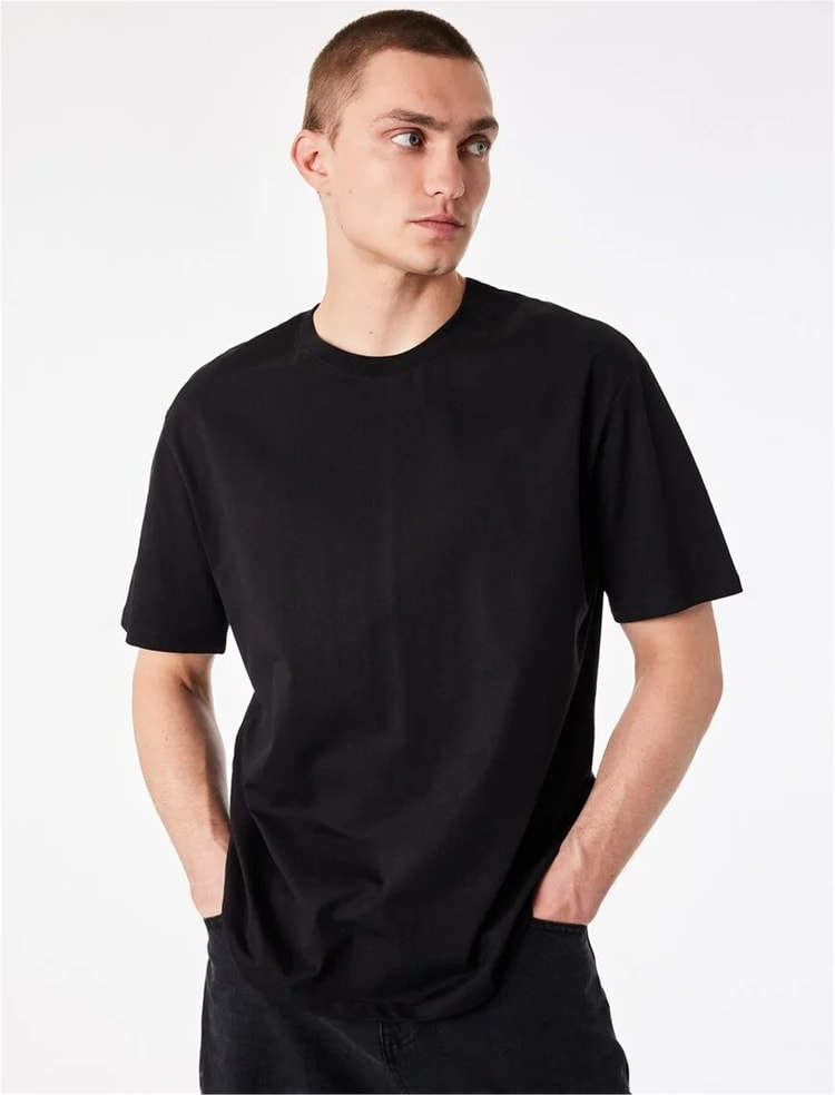 Koton 6Sam10511Mk 999 Sıyah Erkek Jersey Kısa Kollu Basıc T-Shırt