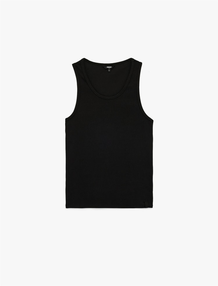 Koton 6Sam30001Mk 999 Sıyah Erkek Jersey Kolsuz T-Shırt