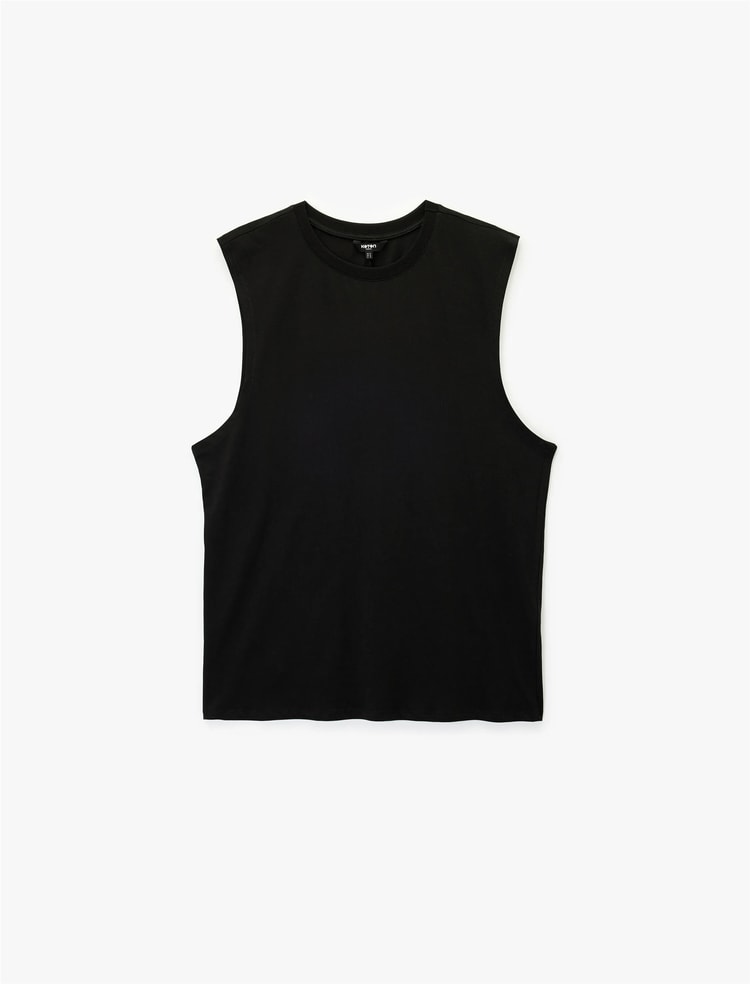Koton 6Sam30002Mk 999 Sıyah Erkek Jersey Kolsuz T-Shırt