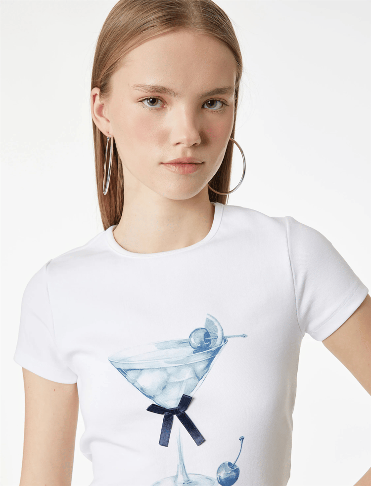 Koton Y26 6Sal10003Ik 010 Ekru Kadın Jersey Kısa Kol T-Shirt